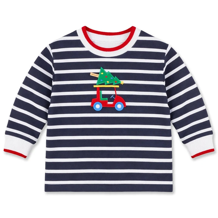 Stripe Knit Shirt with Golf Cart & Christmas Tree