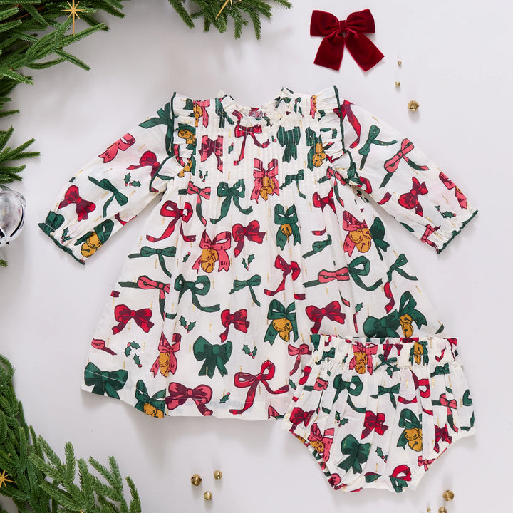 Baby Girls Jaipur Dress Set- Christmas Bows and Bells