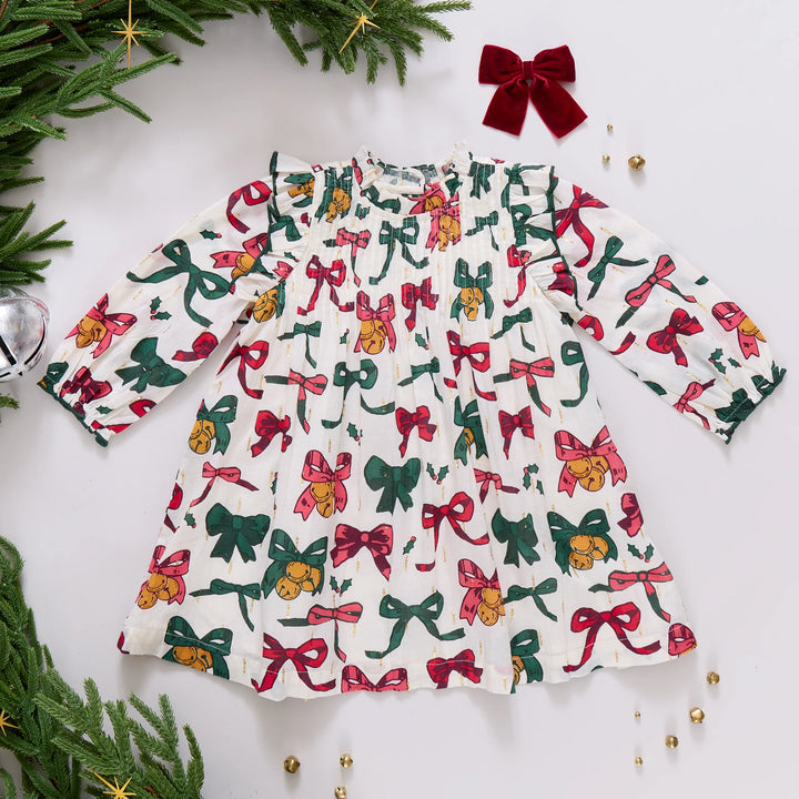 Girls Jaipur Dress - Christmas Bows and Bells