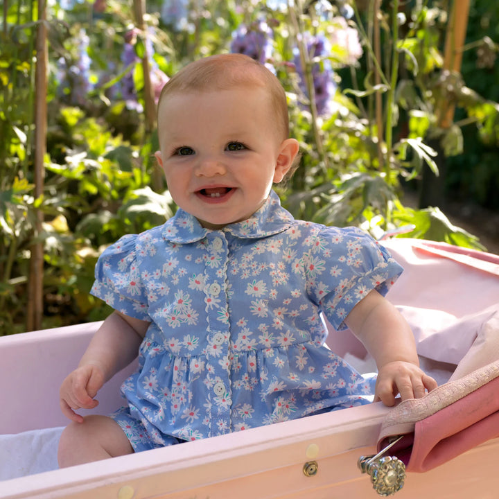 Daisy Blue Button Babysuit