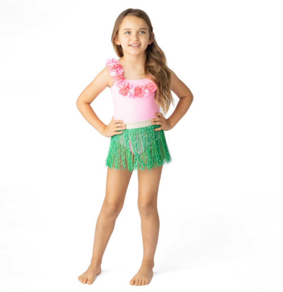 Hula Lei One Piece and Fringe Skirt Swim Set