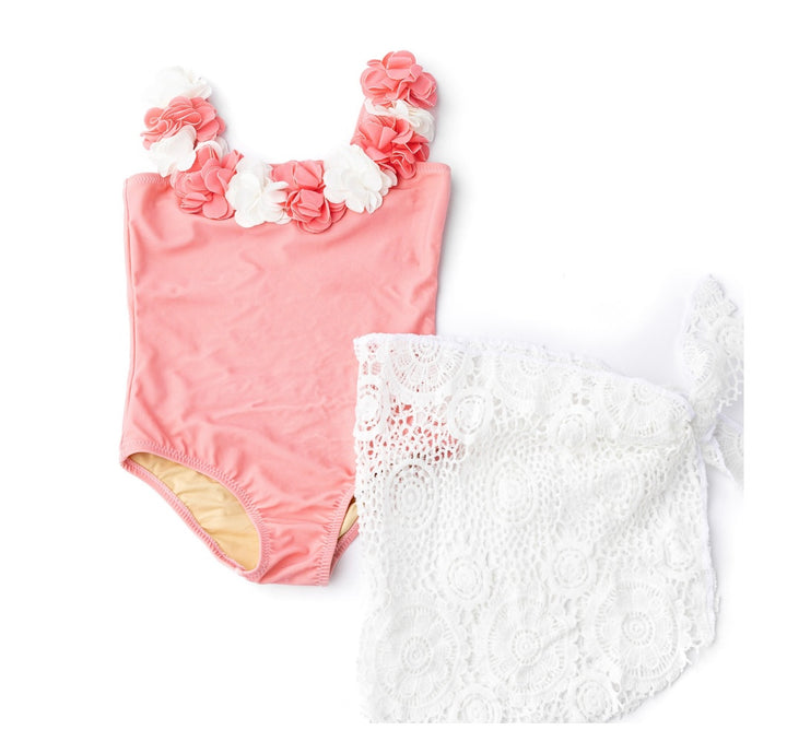 Coral One Piece and Skirt Swim Set