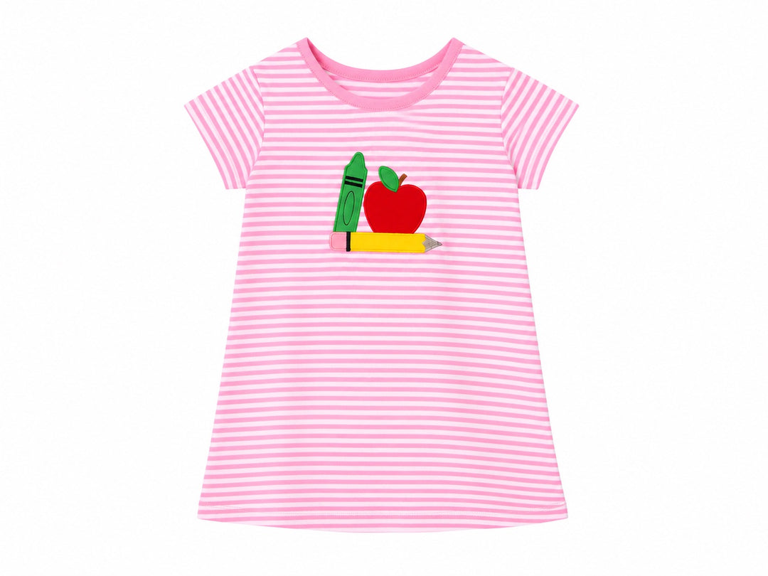 Stripe Short Sleeve Basic Dress Apple & Crayon