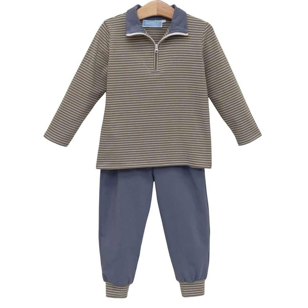 Tucker Pullover Set - Beige Stripe / Blue
