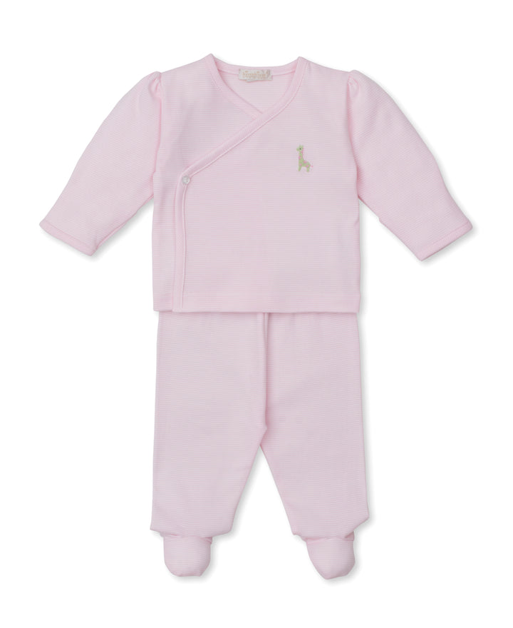 Pink Footed Pant Set with Giraffe Applique