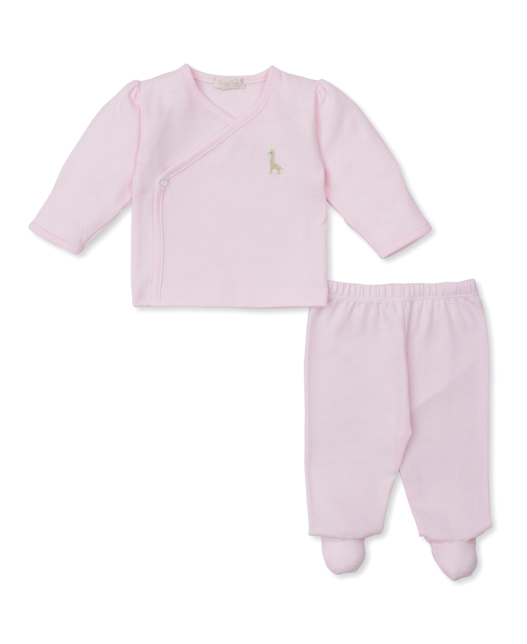 Pink Footed Pant Set with Giraffe Applique