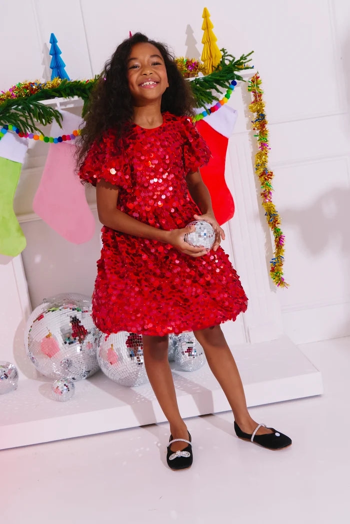 Sweet Shimmer Party Dress - Red