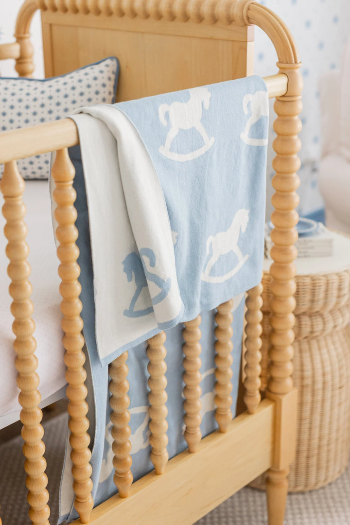 Nursery Blanket - Blue Rocking Horse