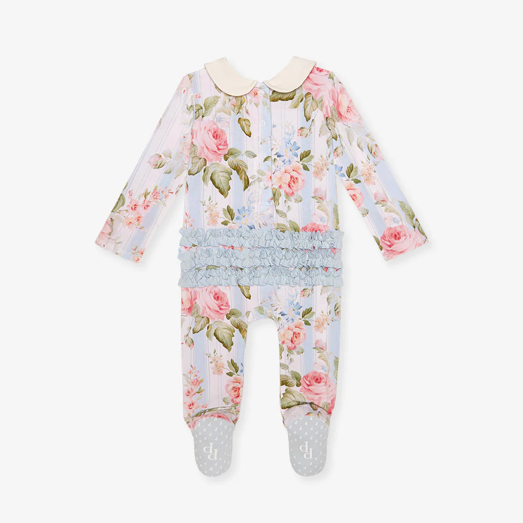 Leigh Smocked Ruffled Footie - Blue