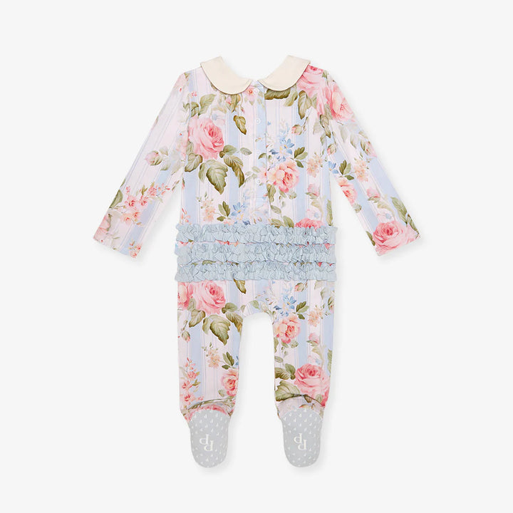 Leigh Smocked Ruffled Footie - Blue