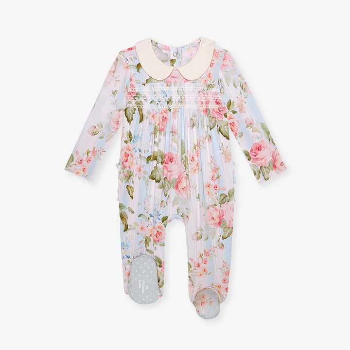 Leigh Smocked Ruffled Footie - Blue