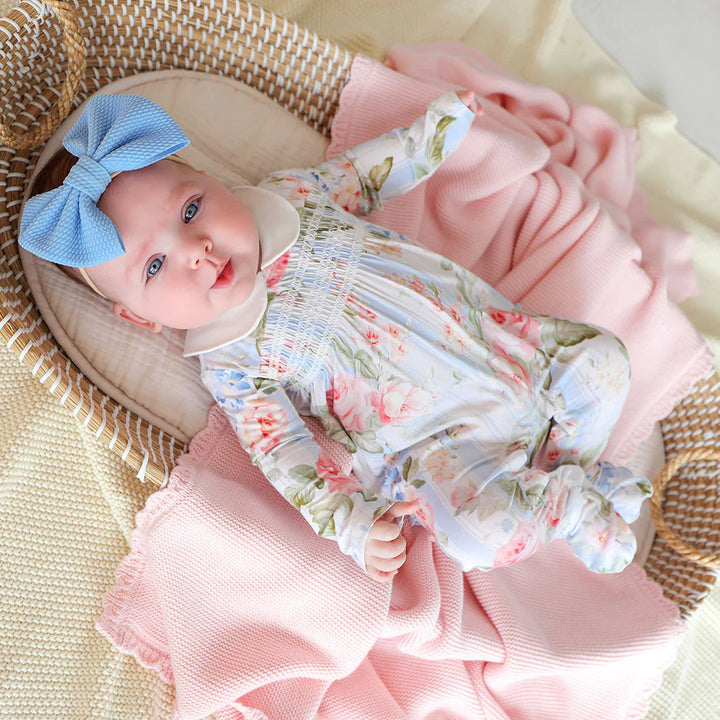 Leigh Smocked Ruffled Footie - Blue