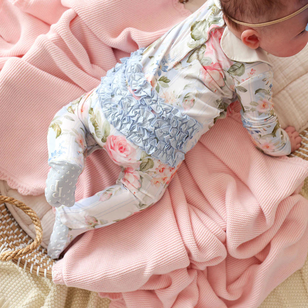Leigh Smocked Ruffled Footie - Blue