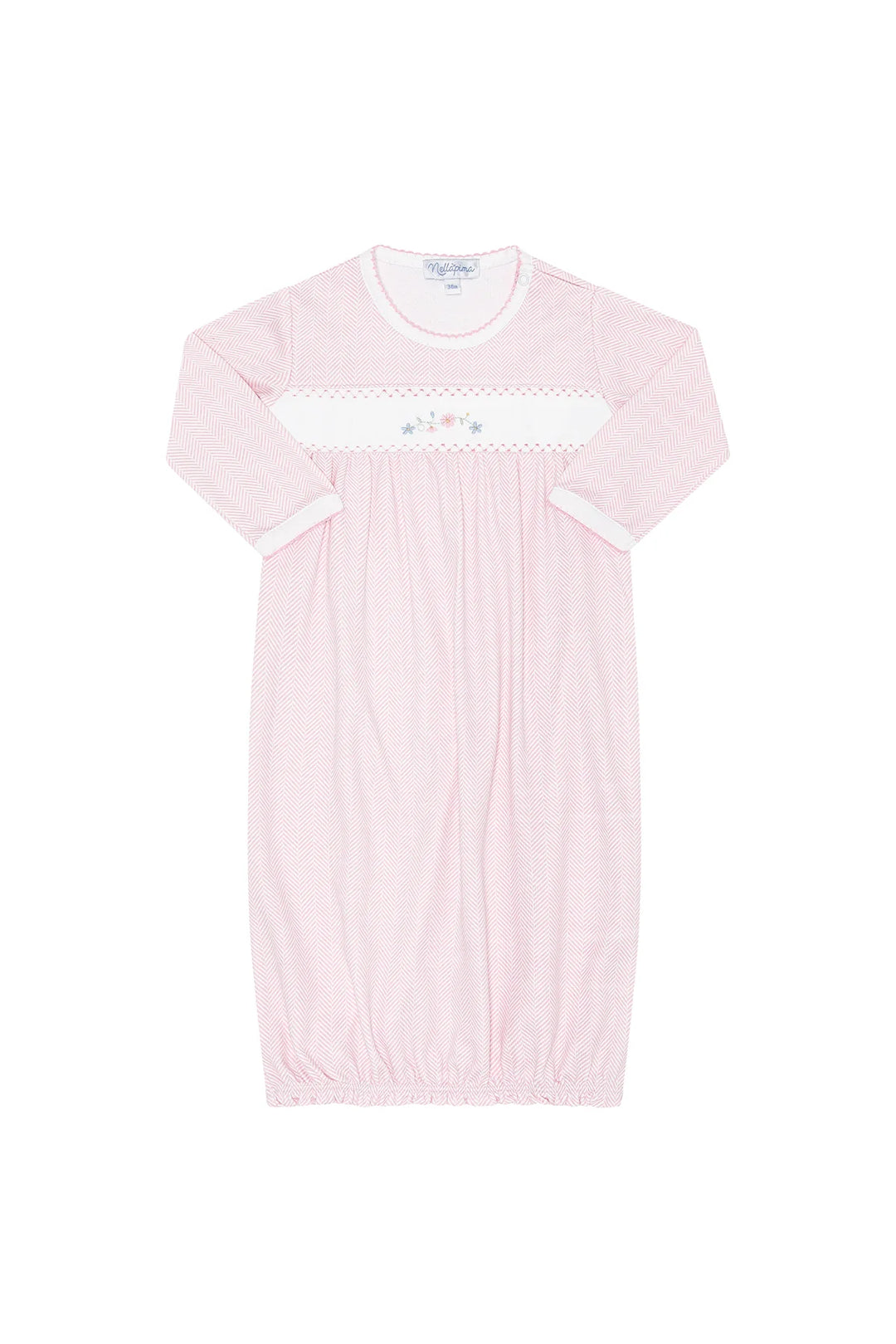 Pink Herringbone Embroidered Gown - Flowers