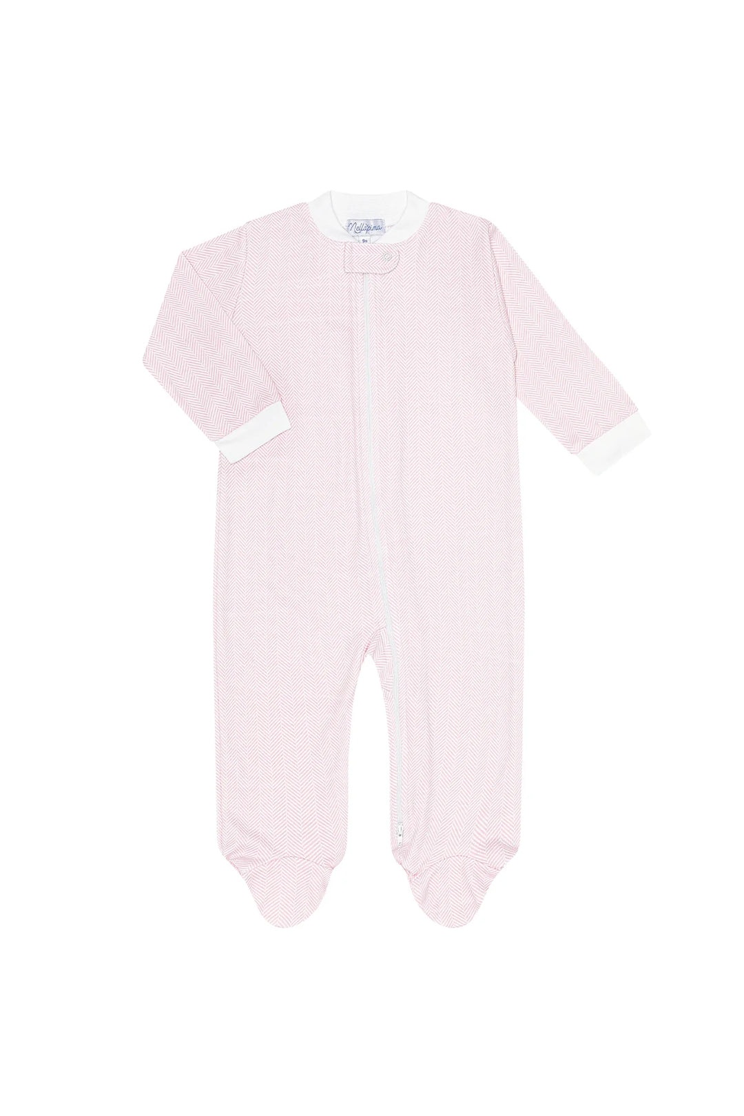 Pink Herringbone Zipper Footie