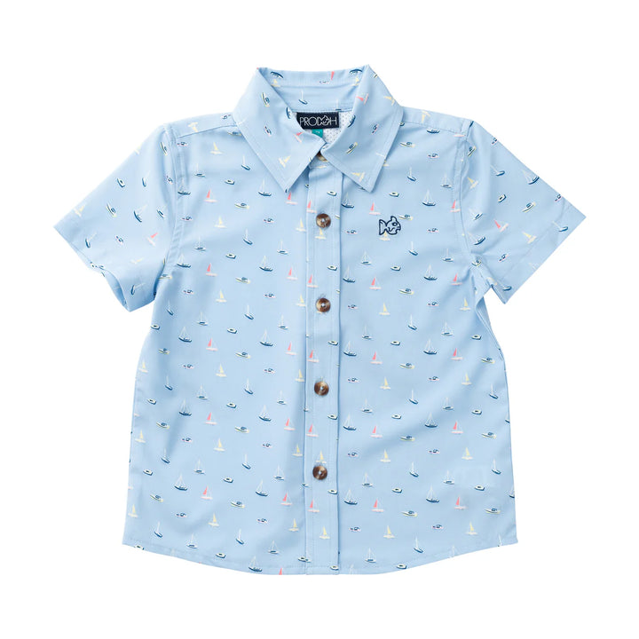 Short Sleeve Button Down Boats in the Bay-Windsurfer