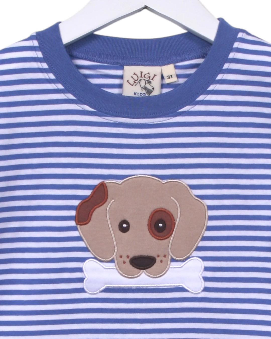 Puppy with Bone Applique Blue Stripe Tee