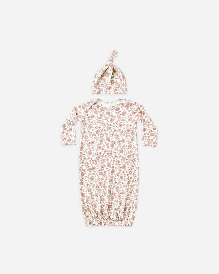Bamboo Baby Gown & Hat Set Bloom