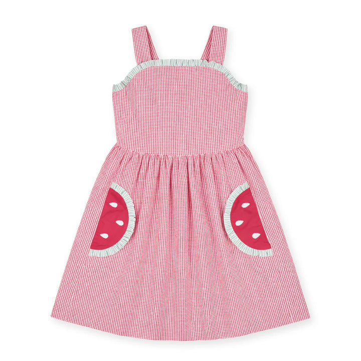 Check Seersucker Dress With Watermelon