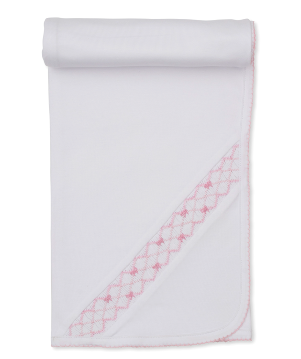 Pink & White Blanket w/ Hand Smk - Bows