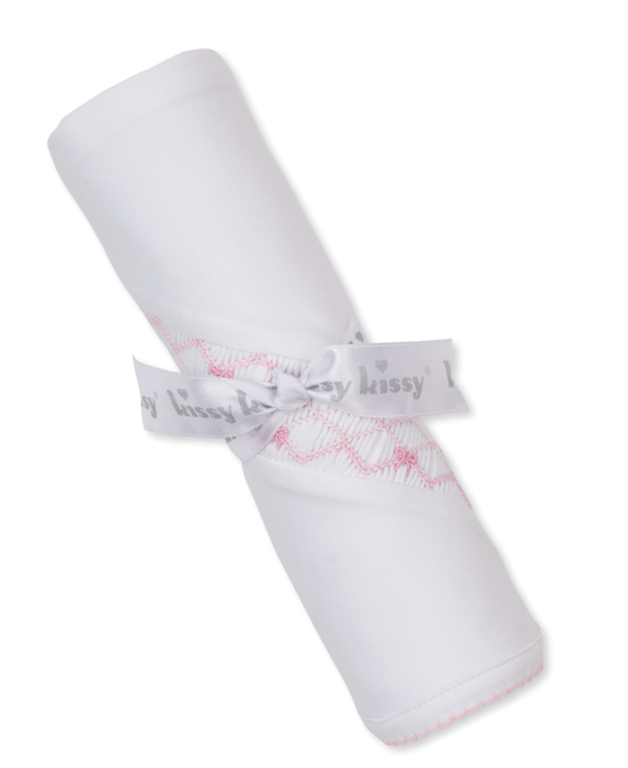 Pink & White Blanket w/ Hand Smk - Bows