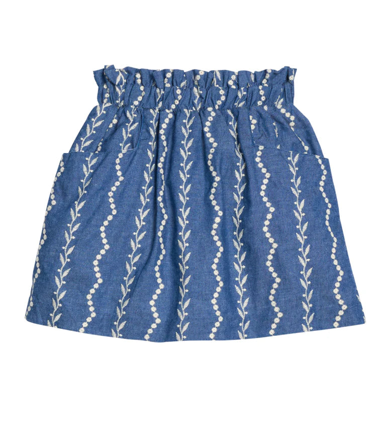 Portofino Skirt with Pockets- Chamonix Chambray Embroidered