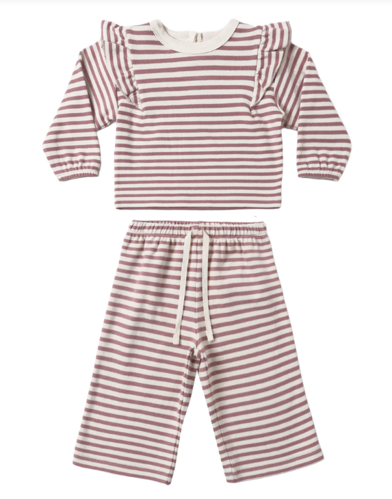 Ruffle Cozy Set - Mulberry Stripe