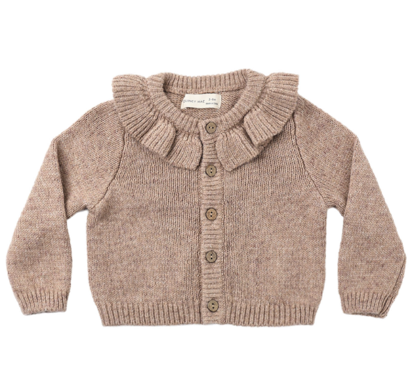 Ruffle Collar Cardigan - Heathered Almond