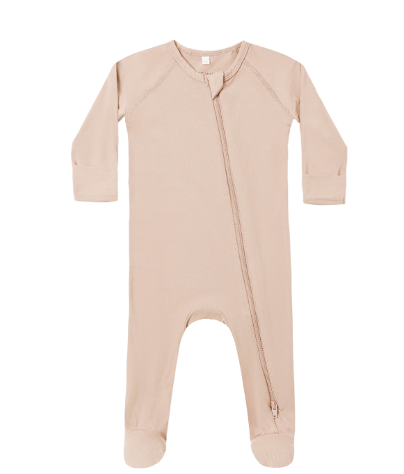 Bamboo Zip Footie - Dusty Rose