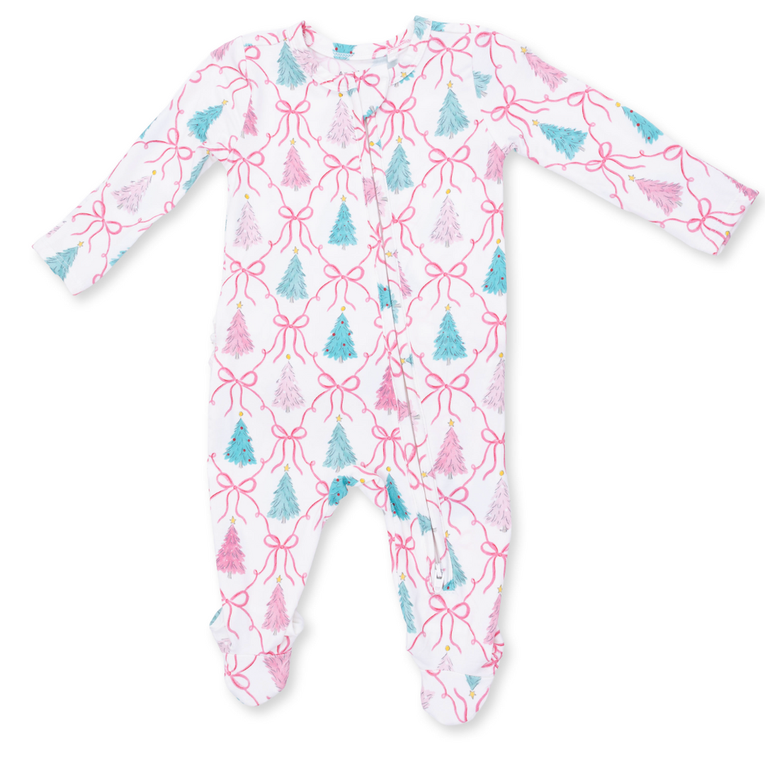 Bow Trellis Tree - 2 Way Ruffle Back Zipper Footie