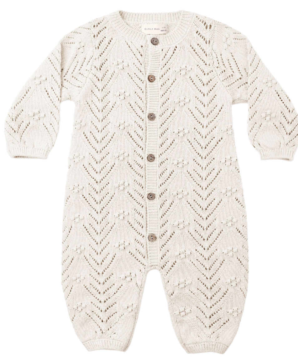 Long Sleeve Bubble Romper Heathered Oatmeal