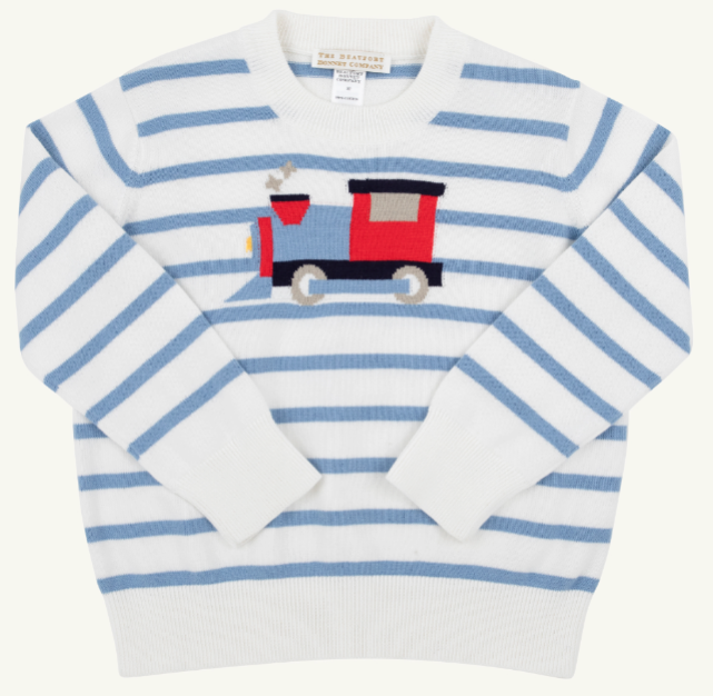 Isaac's Intarsia Sweater Barrington Blue Stripe/Train