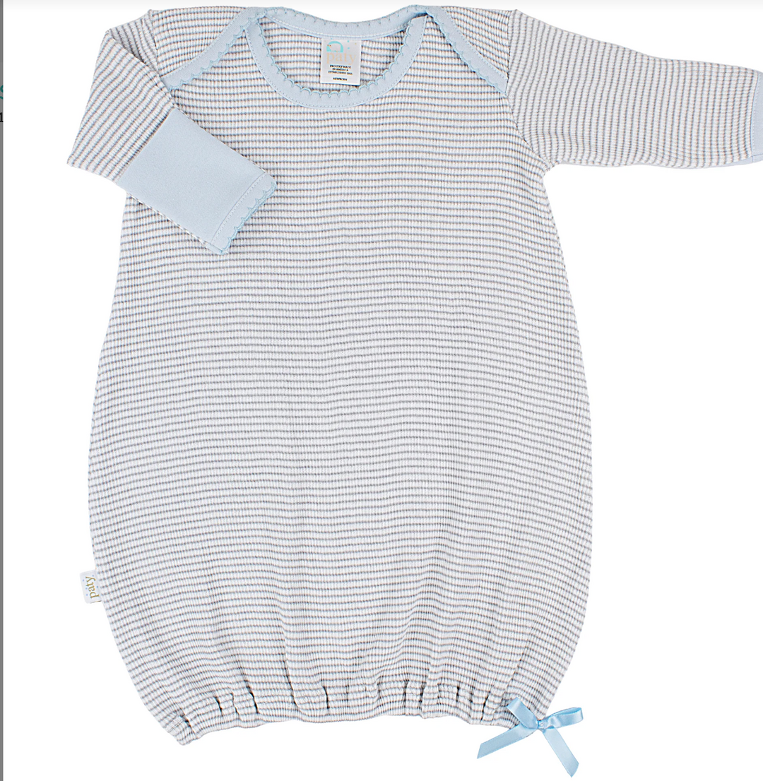 Paty Rib Knit Gown - Pima Trim Grey/Blue
