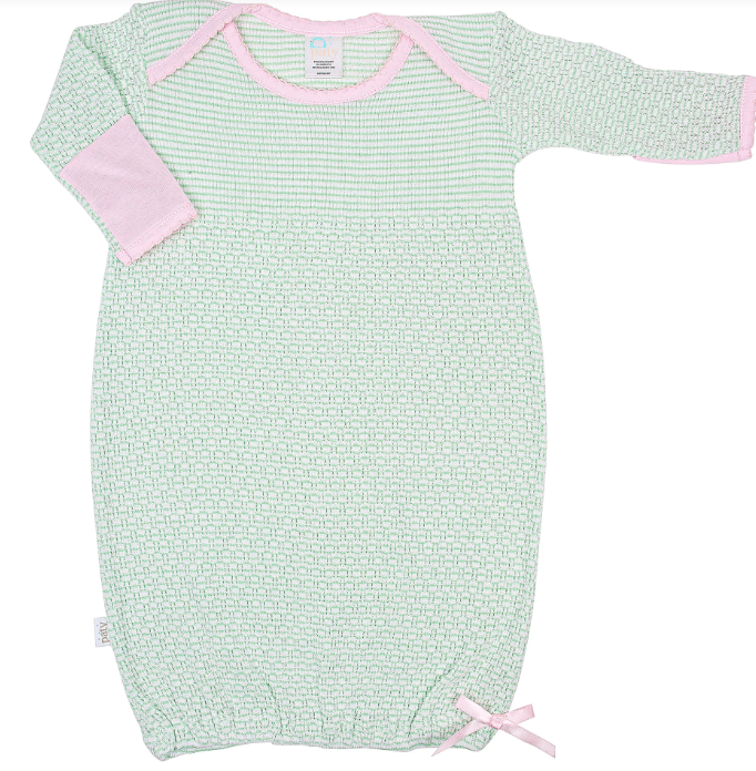 Overlap Shoulder Gown Mint w/ Pink Trim
