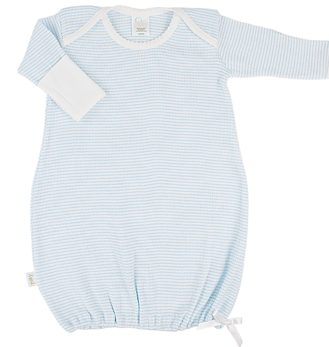 Paty Rib Knit Gown - Pima Trim Blue/White