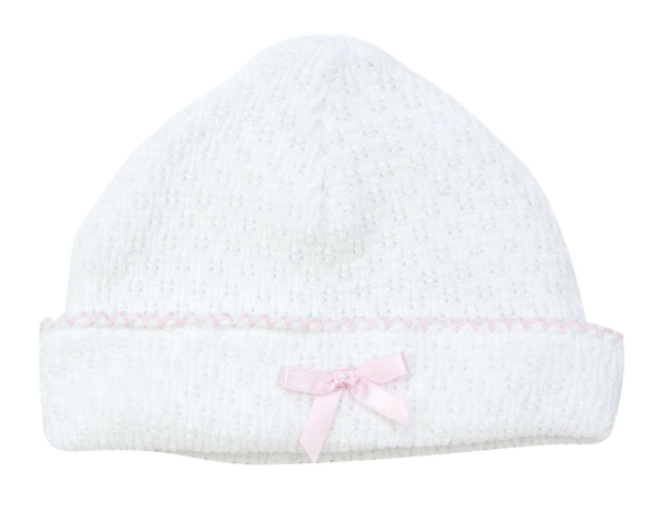 White Saylor Beanie - Pink Bow