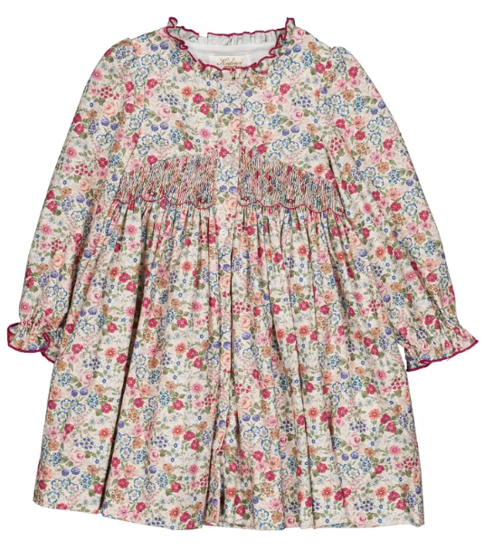 Lola smocked dress Pink and raspberry floral print