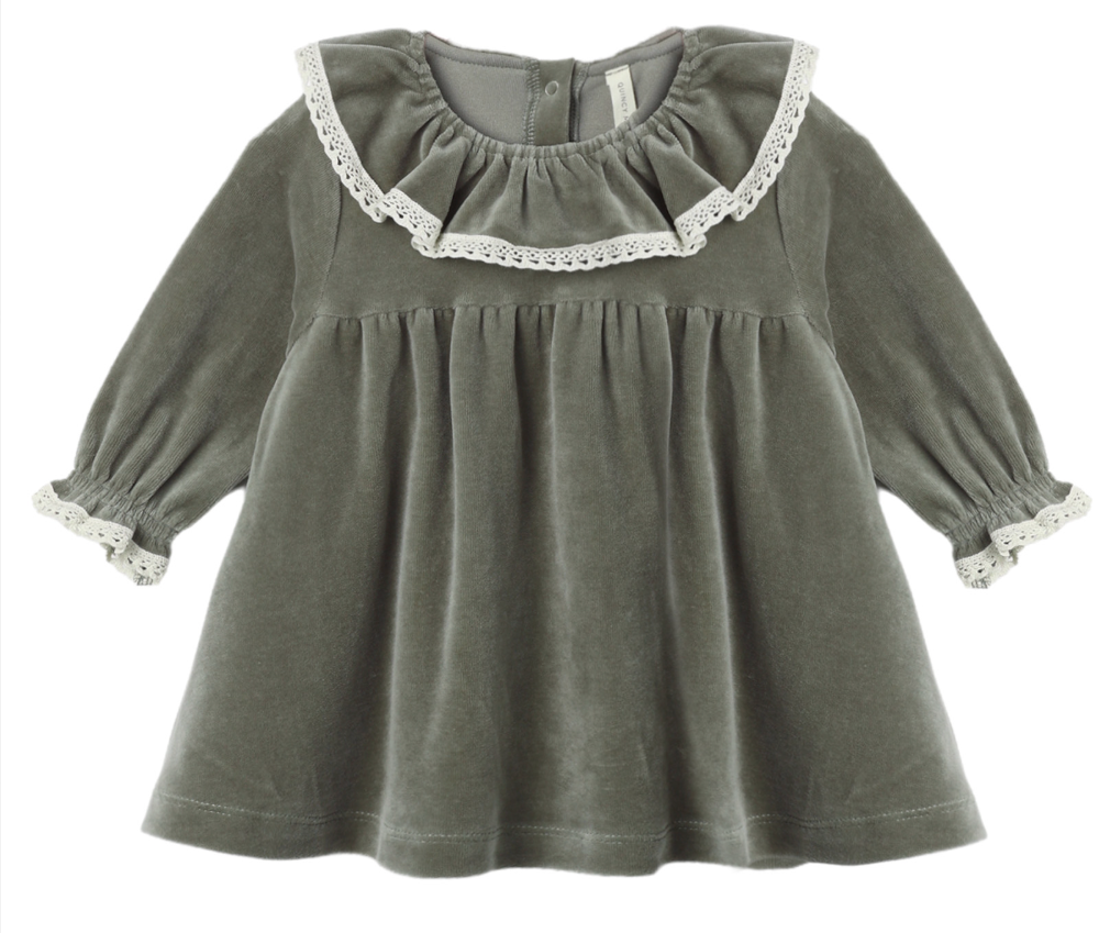 Velour Baby Dress - Spruce