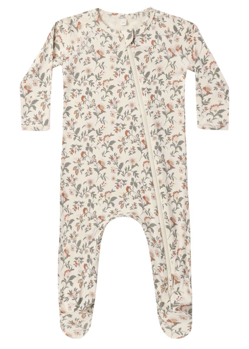 Bamboo Zip Footie - Holiday Floral