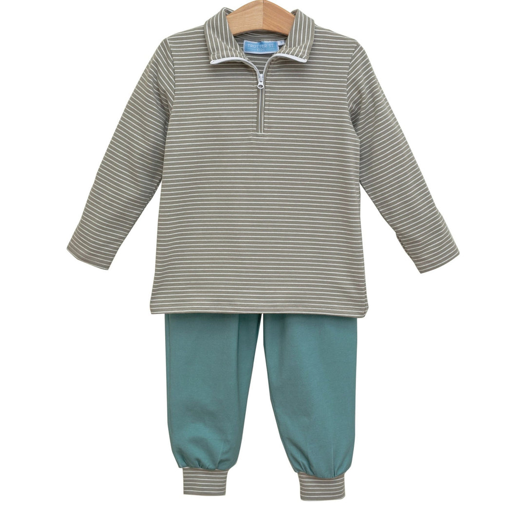 Tucker Pullover Set - Sage Stripe/Beige