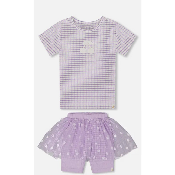 Lavender Cherry Top & Mesh Skirt Set