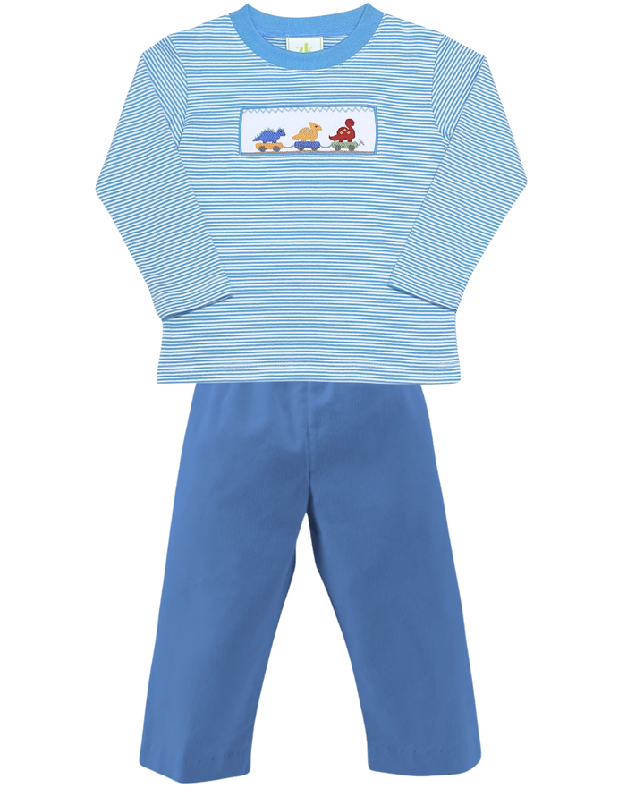 Dino Smocked Striped Shirt Set