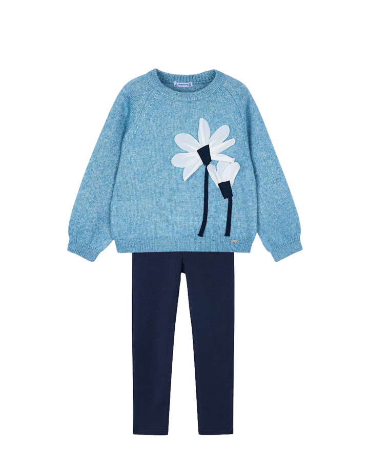 Flower Blue Sweater Pant Set