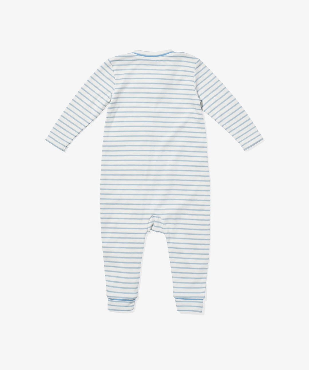 Ziggy Zip Romper, Dusty Blue Mini Stripe