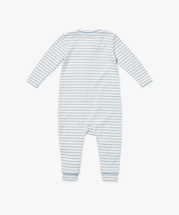 Ziggy Zip Romper, Dusty Blue Mini Stripe