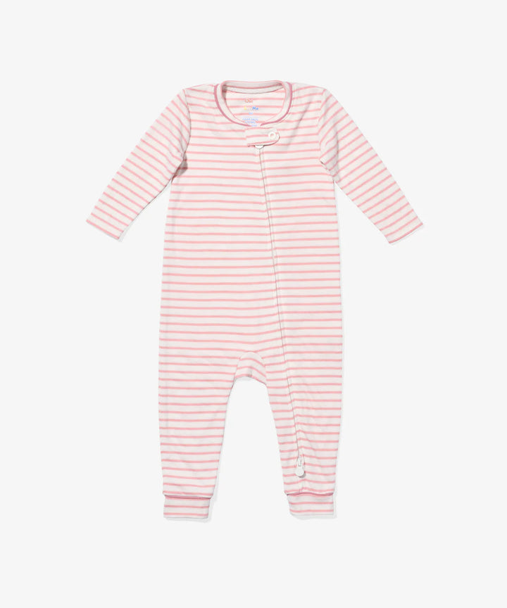 Ziggy Zip Romper, Dusty Rose Mini Stripe