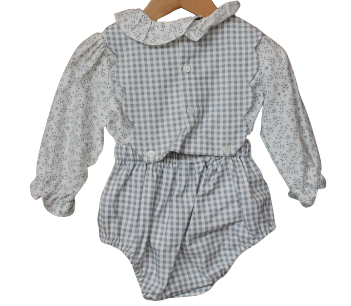 Blue Check Scallop Overall