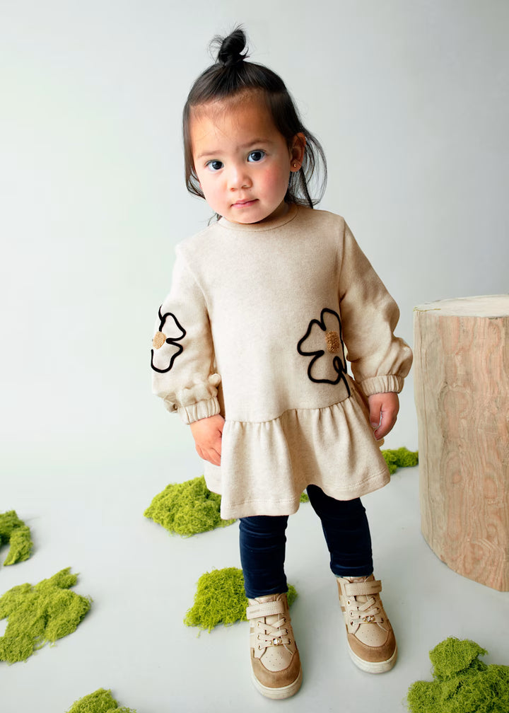 Flower Applique Dress with Leggings