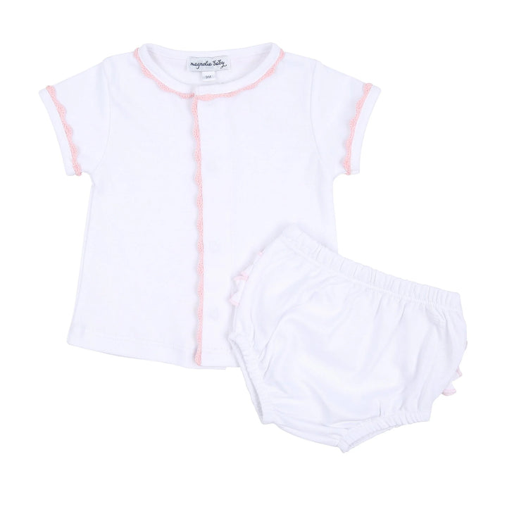 Joy Ruffle Diaper Cover Set with Pink Crochet Trim