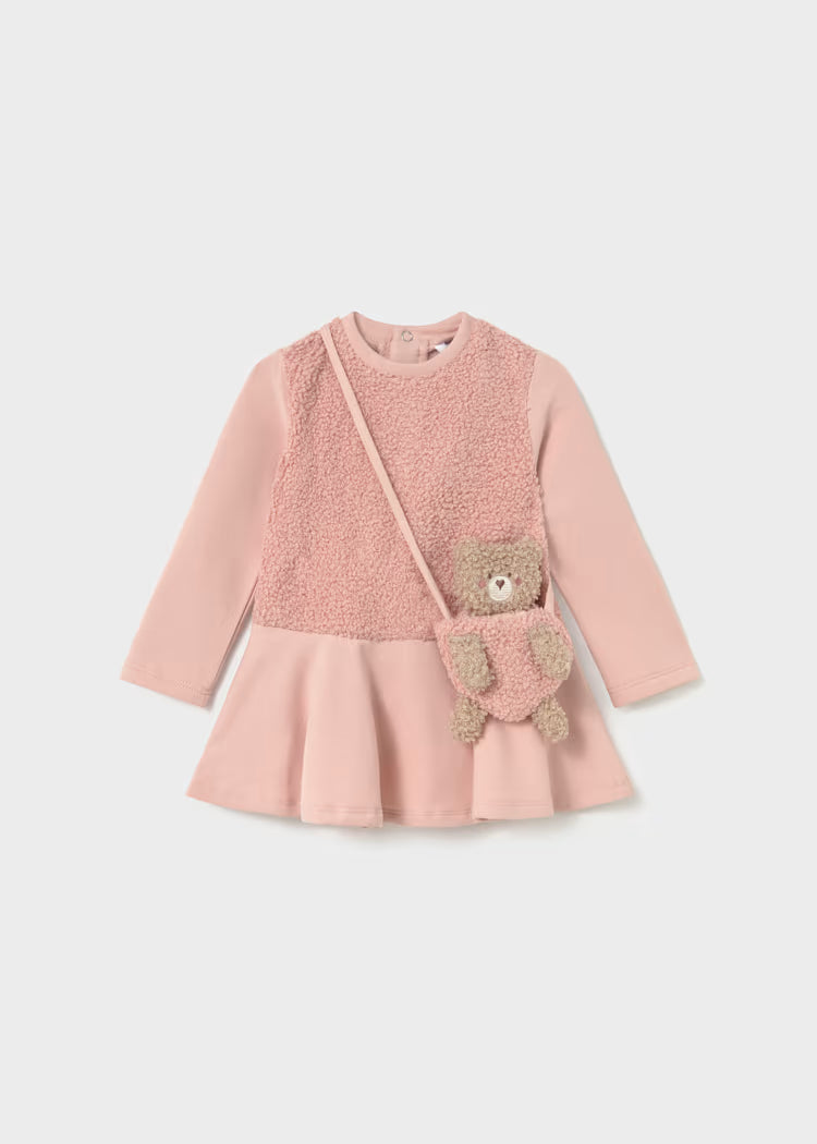 2904 Mixed Fabric Dress With Teddy Bear Bag